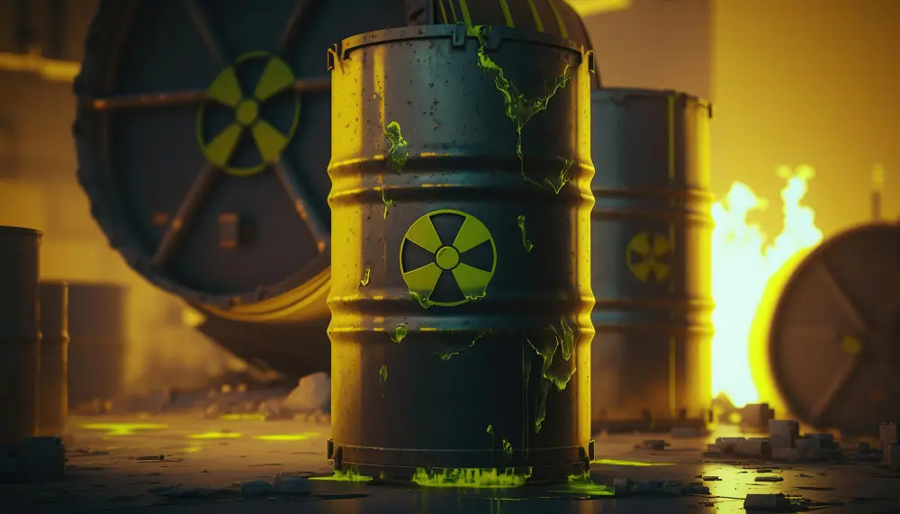 Radioactive hazardous waste drums that require specialised disposal and cannot be recycled through standard scrap metal recycling.